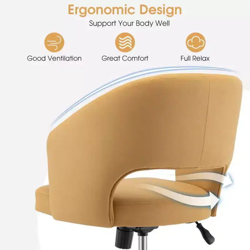 Costway Adjustable Swivel Desk Vanity Chair Upholstered Office Chair w/ Hollow Out Back