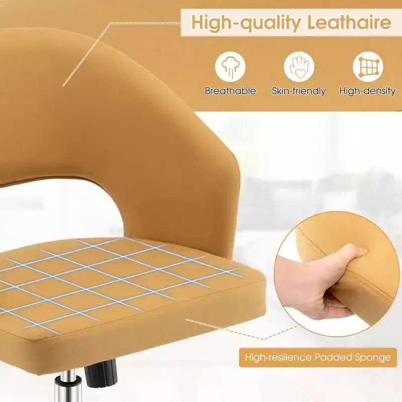 Costway Adjustable Swivel Desk Vanity Chair Upholstered Office Chair w/ Hollow Out Back