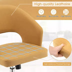 Costway Adjustable Swivel Desk Vanity Chair Upholstered Office Chair w/ Hollow Out Back