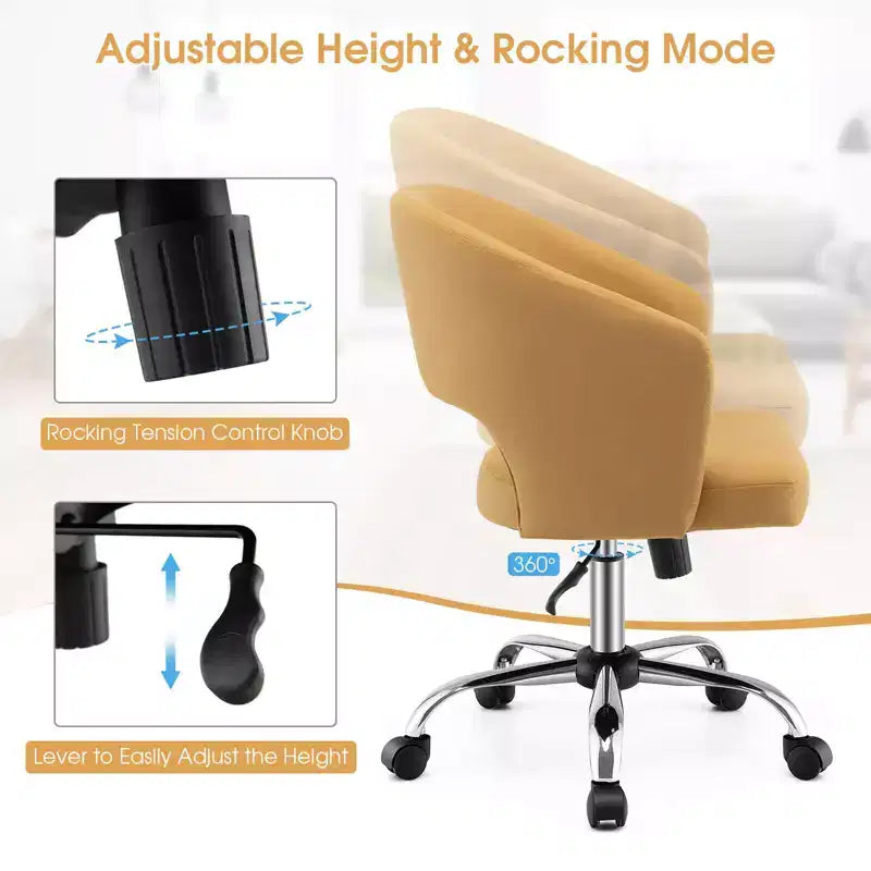 Costway Adjustable Swivel Desk Vanity Chair Upholstered Office Chair w/ Hollow Out Back