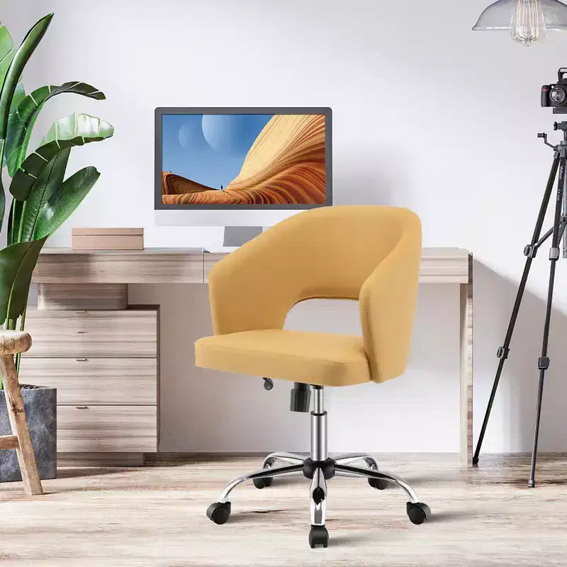 Costway Adjustable Swivel Desk Vanity Chair Upholstered Office Chair w/ Hollow Out Back