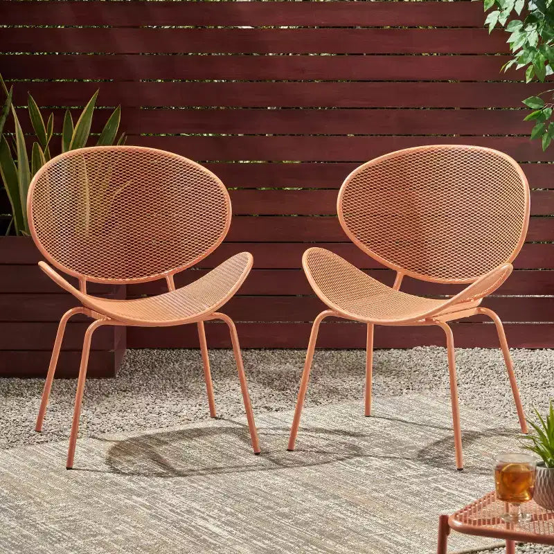 2pcs Outdoor Chairs, Shell Shaped Seats Dining Chair With Round Backrest, Patio Metal Bistro Chair, Weather-resistant Armless Chairs