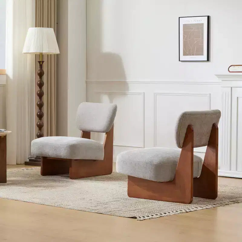 Okak Set di 2 Sedie Moderne Imbottite con Base in Legno Finitura Noce, Poltrona Lounge Mid-Century per Soggiorno, Camera da Letto