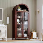 Arched Kitchen Pantry Cabinet - Farmhouse 5 Tier Display Shelf with Adjustable Shelf and 2 Large Glass Doors, Versatile Storage Cupboard