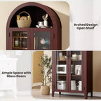 Arched Kitchen Pantry Cabinet - Farmhouse 5 Tier Display Shelf with Adjustable Shelf and 2 Large Glass Doors, Versatile Storage Cupboard