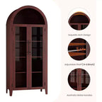 Arched Kitchen Pantry Cabinet - Farmhouse 5 Tier Display Shelf with Adjustable Shelf and 2 Large Glass Doors, Versatile Storage Cupboard