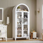 Arched Kitchen Pantry Cabinet - Farmhouse 5 Tier Display Shelf with Adjustable Shelf and 2 Large Glass Doors, Versatile Storage Cupboard