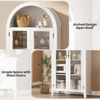 Arched Kitchen Pantry Cabinet - Farmhouse 5 Tier Display Shelf with Adjustable Shelf and 2 Large Glass Doors, Versatile Storage Cupboard
