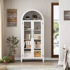 Arched Kitchen Pantry Cabinet - Farmhouse 5 Tier Display Shelf with Adjustable Shelf and 2 Large Glass Doors, Versatile Storage Cupboard