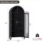 Arched Kitchen Pantry Cabinet - Farmhouse 5 Tier Display Shelf with Adjustable Shelf and 2 Large Glass Doors, Versatile Storage Cupboard