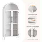 Arched Kitchen Pantry Cabinet - Farmhouse 5 Tier Display Shelf with Adjustable Shelf and 2 Large Glass Doors, Versatile Storage Cupboard