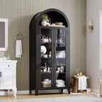 Arched Kitchen Pantry Cabinet - Farmhouse 5 Tier Display Shelf with Adjustable Shelf and 2 Large Glass Doors, Versatile Storage Cupboard