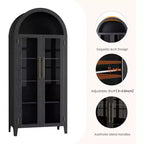 Arched Kitchen Pantry Cabinet - Farmhouse 5 Tier Display Shelf with Adjustable Shelf and 2 Large Glass Doors, Versatile Storage Cupboard