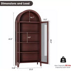 Arched Kitchen Pantry Cabinet - Farmhouse 5 Tier Display Shelf with Adjustable Shelf and 2 Large Glass Doors, Versatile Storage Cupboard