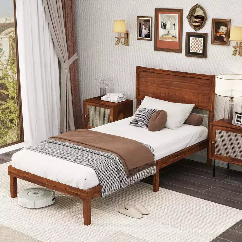 Costway Twin/Full/Queen Bed Frame w/ Rustic Headboard Under-bed Storage Space No Box Spring Needed
