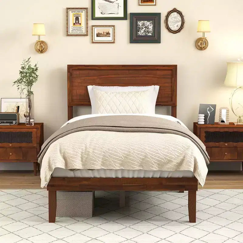 Costway Twin/Full/Queen Bed Frame w/ Rustic Headboard Under-bed Storage Space No Box Spring Needed