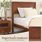 Costway Twin/Full/Queen Bed Frame w/ Rustic Headboard Under-bed Storage Space No Box Spring Needed