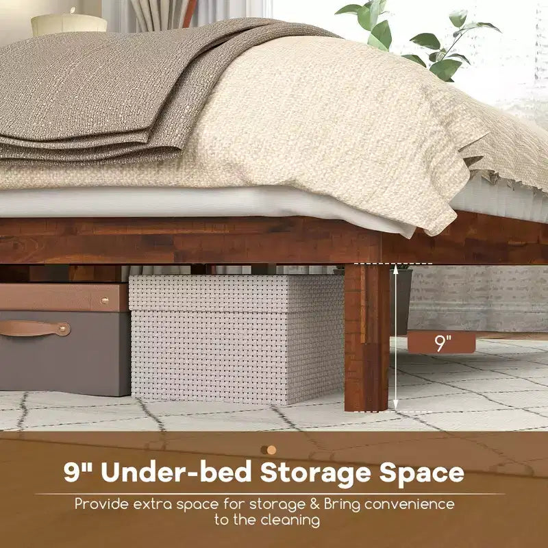 Costway Twin/Full/Queen Bed Frame w/ Rustic Headboard Under-bed Storage Space No Box Spring Needed