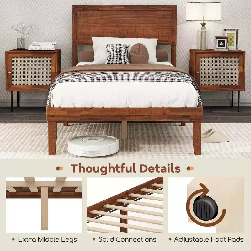 Costway Twin/Full/Queen Bed Frame w/ Rustic Headboard Under-bed Storage Space No Box Spring Needed