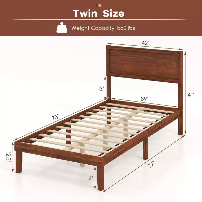 Costway Twin/Full/Queen Bed Frame w/ Rustic Headboard Under-bed Storage Space No Box Spring Needed