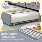 Costway Twin Size House Bed with Trundle Fence Decoration Wooden Windows Tall Roof Gray