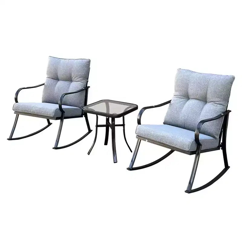 Set 3 Pezzi Salottino Dondolo Modern Accent 2 Posti, Poltrona Dondolo Imbottita, Sedie da Portico per Esterni, Dondolo con Morbidi Cuscini