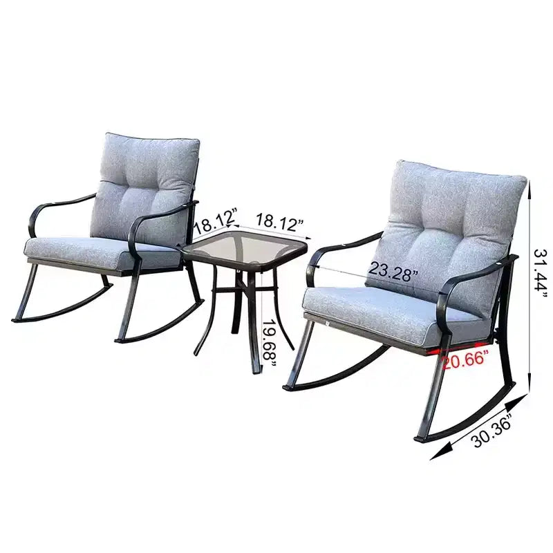 Set 3 Pezzi Salottino Dondolo Modern Accent 2 Posti, Poltrona Dondolo Imbottita, Sedie da Portico per Esterni, Dondolo con Morbidi Cuscini