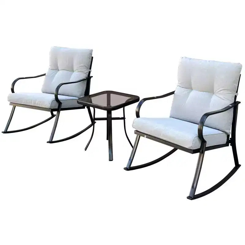 Set 3 Pezzi Salottino Dondolo Modern Accent 2 Posti, Poltrona Dondolo Imbottita, Sedie da Portico per Esterni, Dondolo con Morbidi Cuscini