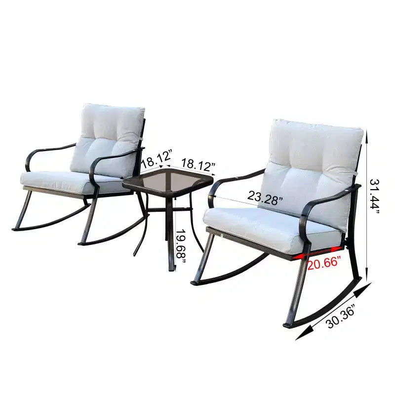 Set 3 Pezzi Salottino Dondolo Modern Accent 2 Posti, Poltrona Dondolo Imbottita, Sedie da Portico per Esterni, Dondolo con Morbidi Cuscini