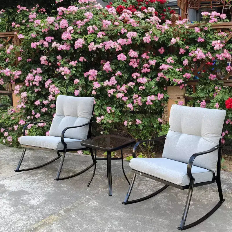 Set 3 Pezzi Salottino Dondolo Modern Accent 2 Posti, Poltrona Dondolo Imbottita, Sedie da Portico per Esterni, Dondolo con Morbidi Cuscini