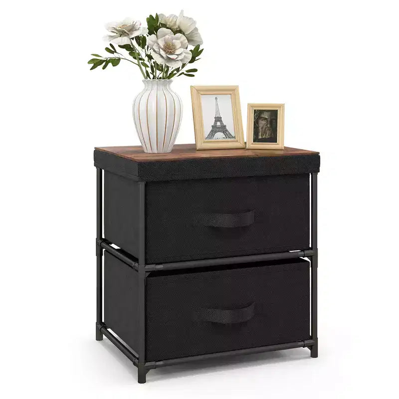 Costway 2PCS Fabric Bedside Table 2 Drawers Nightstand Small Dresser Bedroom Living Room