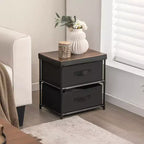 Costway 2PCS Fabric Bedside Table 2 Drawers Nightstand Small Dresser Bedroom Living Room