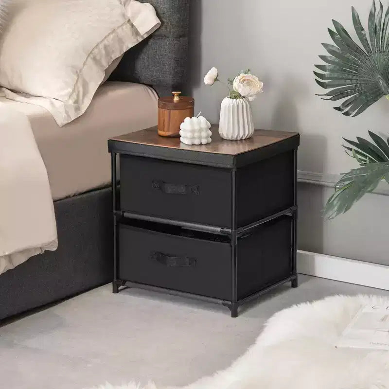 Costway 2PCS Fabric Bedside Table 2 Drawers Nightstand Small Dresser Bedroom Living Room