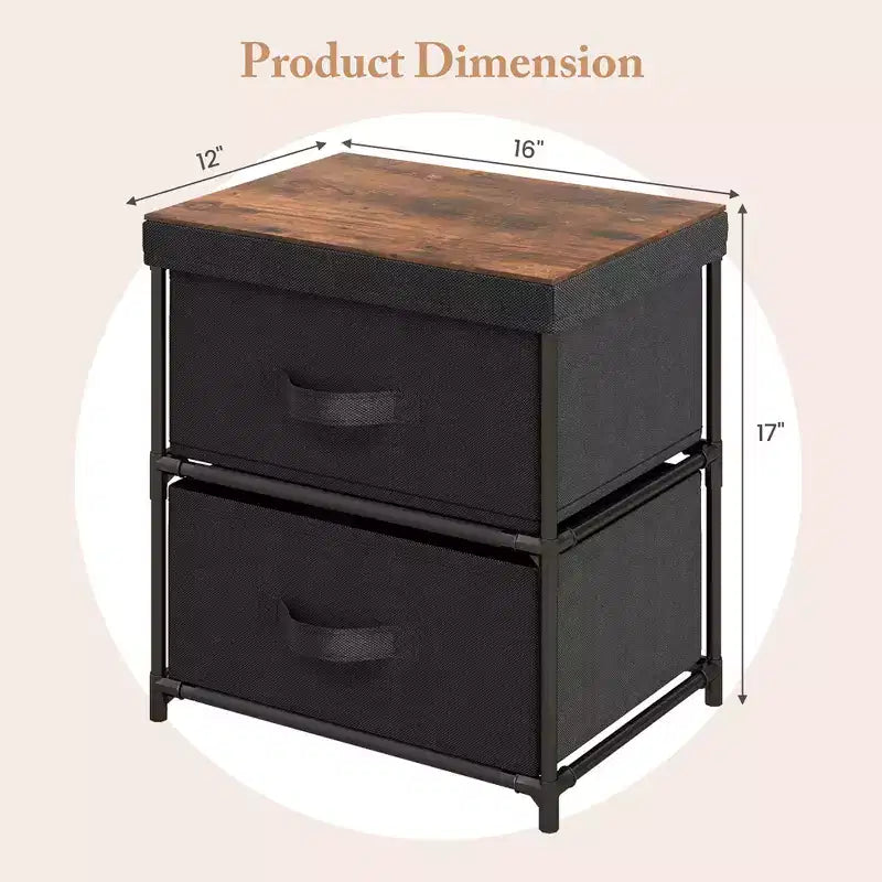 Costway 2PCS Fabric Bedside Table 2 Drawers Nightstand Small Dresser Bedroom Living Room