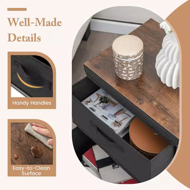 Costway 2PCS Fabric Bedside Table 2 Drawers Nightstand Small Dresser Bedroom Living Room