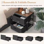 Costway 2PCS Fabric Bedside Table 2 Drawers Nightstand Small Dresser Bedroom Living Room