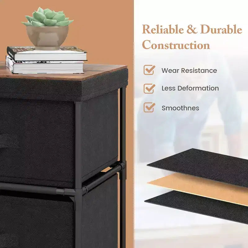 Costway 2PCS Fabric Bedside Table 2 Drawers Nightstand Small Dresser Bedroom Living Room