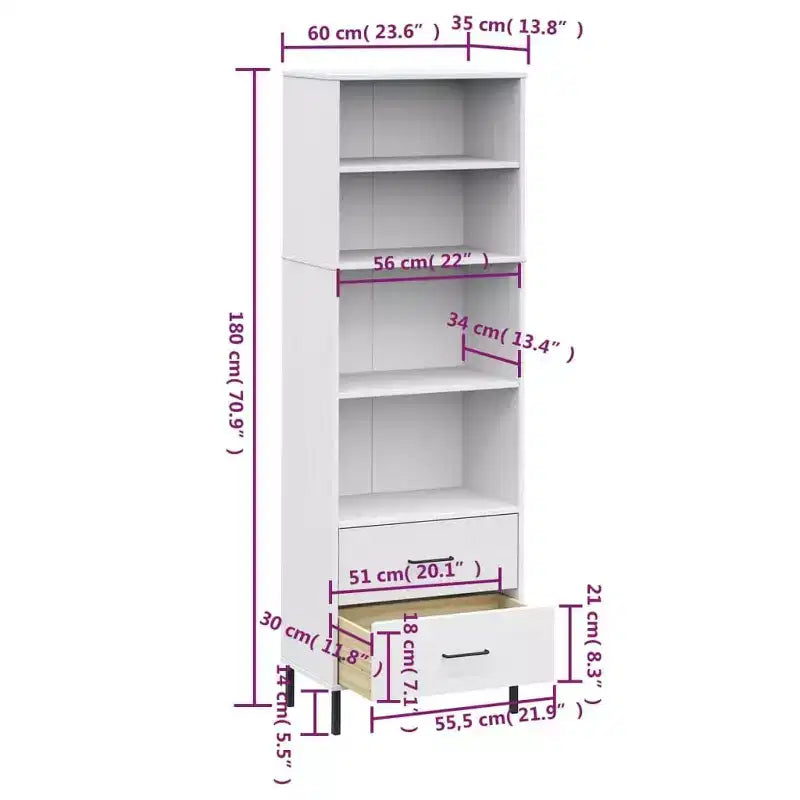 vidaXL Libreria con 2 cassetti, mobile contenitore OSLO, in legno massello - Marrone