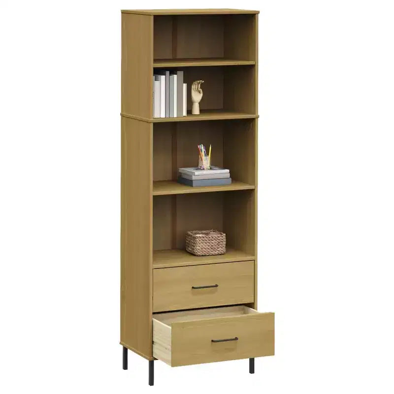 vidaXL Libreria con 2 cassetti, mobile contenitore OSLO, in legno massello - Marrone