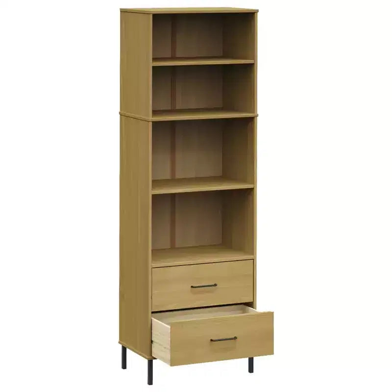 vidaXL Libreria con 2 cassetti, mobile contenitore OSLO, in legno massello - Marrone