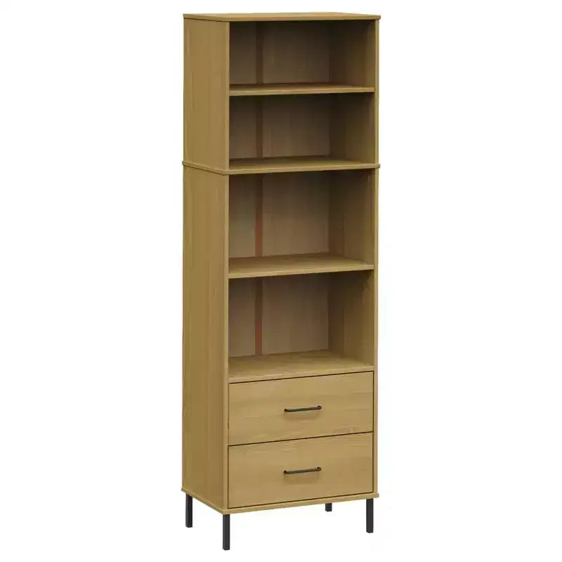 vidaXL Bookshelf Book Cabinet with 2 Drawers Storage Cabinet OSLO Solid Wood - Brown