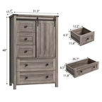 GarveeHome Farmhouse 5-Drawer Dresser, 48 Tall Wood Chest with Sliding Barn Door & Adjustable Shelf, Storage Organizer, Grey