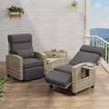 Acekool Outdoor Reclining Patio Chair Brown Wicker with Gray Cushions Adjustable Backrest Footrest Side Table for Patio