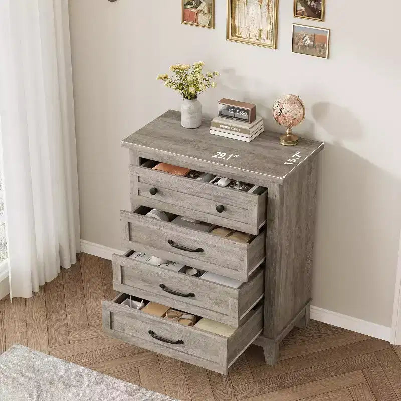 Comodino da camera da letto con 4 cassetti, cassettiera verticale da 88 cm con ampio spazio, cassettiera indipendente in legno per soggiorno e sala da pranzo
