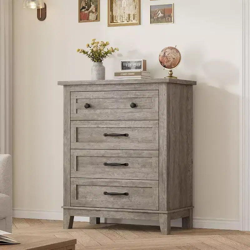Comodino da camera da letto con 4 cassetti, cassettiera verticale da 88 cm con ampio spazio, cassettiera indipendente in legno per soggiorno e sala da pranzo