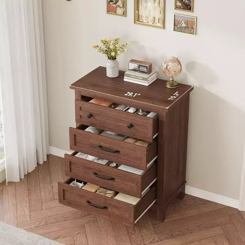 Comodino da camera da letto con 4 cassetti, cassettiera verticale da 88 cm con ampio spazio, cassettiera indipendente in legno per soggiorno e sala da pranzo