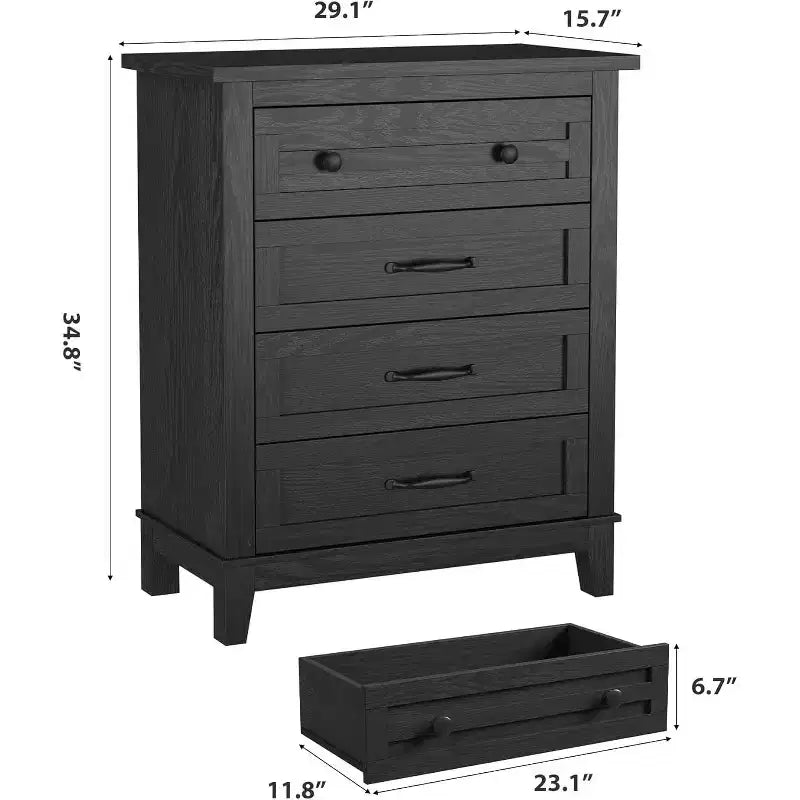 Comodino da camera da letto con 4 cassetti, cassettiera verticale da 88 cm con ampio spazio, cassettiera indipendente in legno per soggiorno e sala da pranzo
