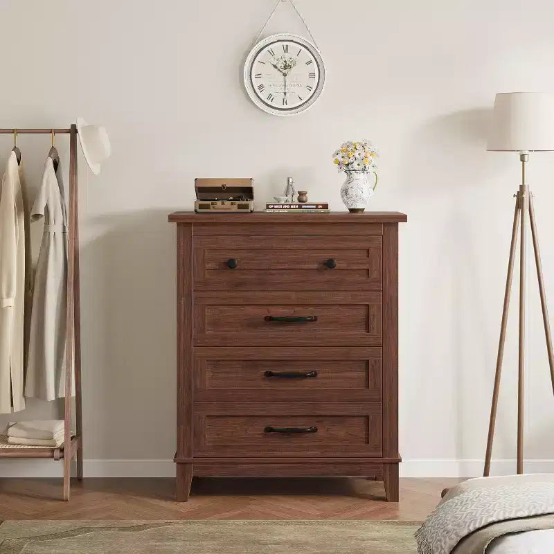 Comodino da camera da letto con 4 cassetti, cassettiera verticale da 88 cm con ampio spazio, cassettiera indipendente in legno per soggiorno e sala da pranzo