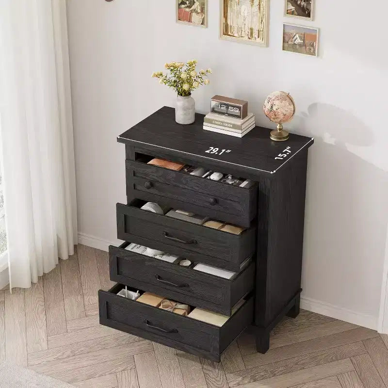 Comodino da camera da letto con 4 cassetti, cassettiera verticale da 88 cm con ampio spazio, cassettiera indipendente in legno per soggiorno e sala da pranzo