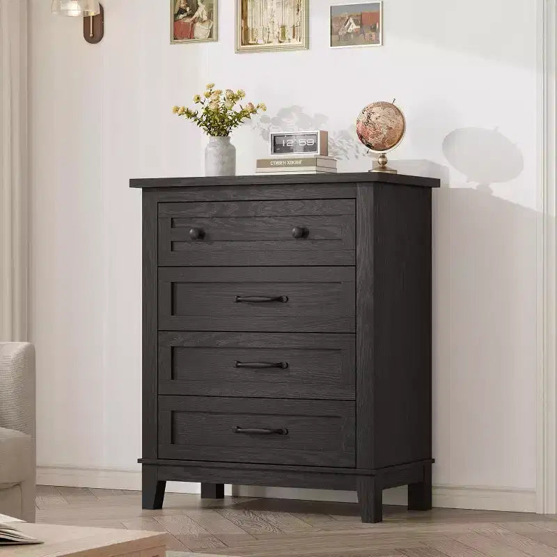 Comodino da camera da letto con 4 cassetti, cassettiera verticale da 88 cm con ampio spazio, cassettiera indipendente in legno per soggiorno e sala da pranzo